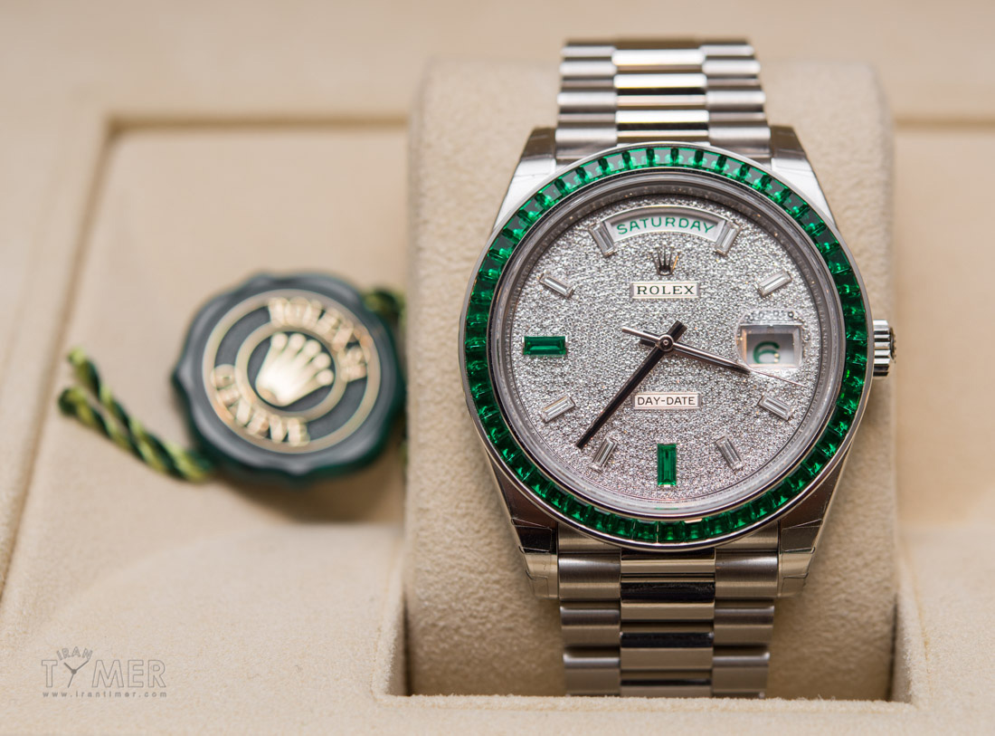 Super Rare €430,000 Rolex Day-Date 40 Green Emerald Platinum Watch Hands-On Hands-On 