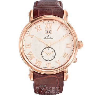 ساعت مچی مردانه کلاسیک بند چرم طبیعی، نمایش تاریخ، دو زمانه