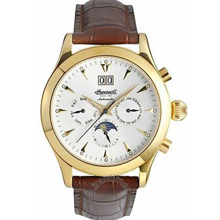 ساعت مچی مردانه کلاسیک بند چرمی، نمایش تاریخ کامل، نمایش حالت ماه، اتوماتیک، سنگ قیمتی داخل موتور