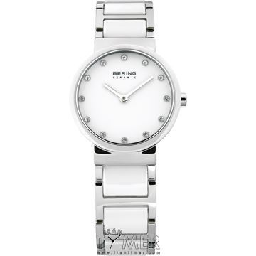 ساعت مچی زنانه کلاسیک بند استیل و سرامیک، نگین دار