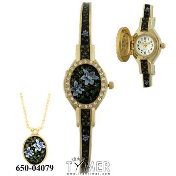 ساعت مچی زنانه فشن کلاسیک ، نگین دار ، همراه با نقاشی مینیاتوری دست ، ست گردنبندی با قیمت جداگانه