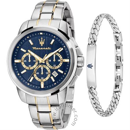 ساعت مچی مردانه کلاسیک تمام استیل، کرونوگراف، نمایش تاریخ، همراه با دستبند ست