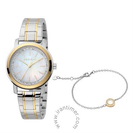 ساعت مچی زنانه کلاسیک تمام استیل، نگین دار، همراه با دستبند ست