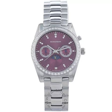 ساعت مچی زنانه فشن تمام استیل، نمایش حالت ماه، نگین دار