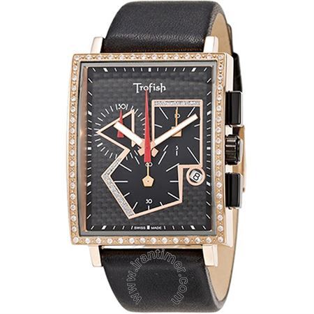 ساعت مچی مردانه کلاسیک بند چرمی، کرونوگراف، نمایش تاریخ، نگین دار