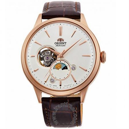 ساعت مچی مردانه کلاسیک بند چرم طبیعی، نمایش حالت ماه و خورشید، قلب باز، اتوماتیک، سنگ قیمتی داخل موتور