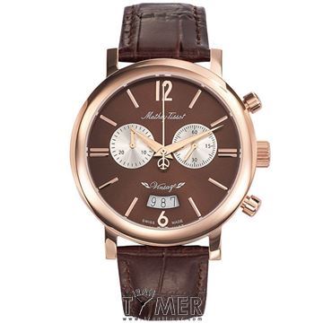 ساعت مچی مردانه کلاسیک بند چرم طبیعی، کرونوگراف، نمایش تاریخ، رنگ PVD، موتور سوئیس Ronda