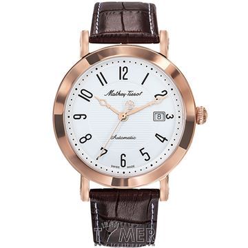 ساعت مچی مردانه کلاسیک بند چرم طبیعی، نمایش تاریخ، اتوماتیک، 28 عدد سنگ قیمتی داخل موتور، رنگ PVD، 