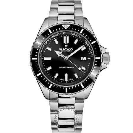 ساعت مچی مردانه کلاسیک تمام استیل، نمایش تاریخ، زه قاب چرخشی، اتوماتیک، سنگ قیمتی داخل موتور، موتور Caliber 80 (SW 200)، مقاومت در برابر آب تا 1000 متر