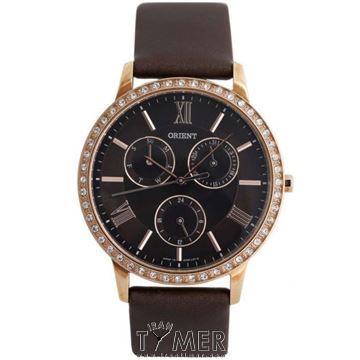 ساعت مچی زنانه کلاسیک فشن بند چرم طبیعی، نمایش تاریخ کامل، نگین دار