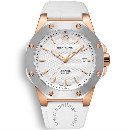 ساعت مچی مردانه کلاسیک بند چرم طبیعی، نمایش تاریخ، تولید محدود، رنگ PVD، موتور Ronda