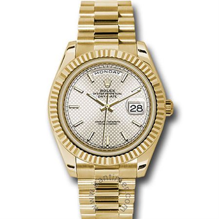 ساعت مچی سرمایه گذاری روی ساعت رولکس حداقل از 6000 دلار میباشد ، خرید و فروش ساعتهای آکبند و دست دوم به صورت تلفنی ، مردانه کلاسیک طلا 18 عیار، نمایش تاریخ و روز، اتوماتیک، سنگ قیمتی داخل موتور، موتور calibre 