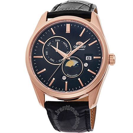 ساعت مچی مردانه کلاسیک بند چرم طبیعی، نمایش تاریخ و روز، نمایش حالت ماه، اتوماتیک، سنگ قیمتی داخل موتور