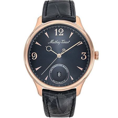 ساعت مچی مردانه کلاسیک بند چرم طبیعی، نمایش تاریخ، اتوماتیک، سنگ قیمتی داخل موتور، رنگ PVD