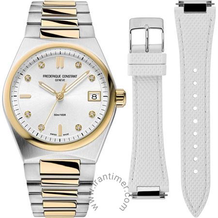 ساعت مچی زنانه کلاسیک تمام استیل، همراه با بند پلاستیکی، دارای 5 عدد سنگ قیمتی داخل موتور، دارای 8 عدد الماس 0.04 قیراطی داخل صفحه، موتور Ronda 705