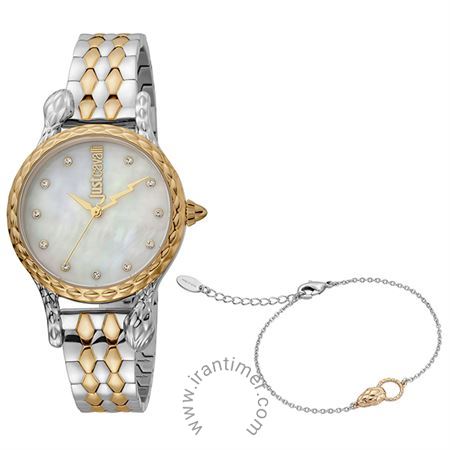 ساعت مچی زنانه کلاسیک تمام استیل، نگین دار، رنگ PVD، همراه با دستبند ست