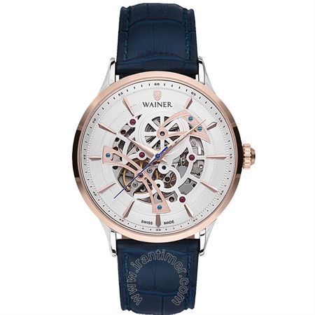 ساعت مچی مردانه کلاسیک بند چرم طبیعی، اتوماتیک، 24 عدد سنگ قیمتی داخل موتور، رنگ PVD، قلب باز، همراه با دکمه سردست