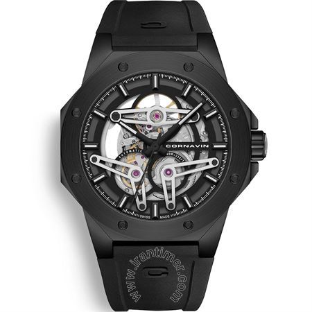 ساعت مچی مردانه اسپرت بند پلاستیکی، تولید محدود، قلب باز، اتوماتیک، 26 عدد سنگ قیمتی داخل موتور، ذخیره انرژی تا 44 ساعت