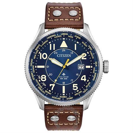 ساعت مچی مردانه کلاسیک بند چرم طبیعی، نمایش تاریخ، اکو درایو، ساعت جهانی، ساعت تابستانه، تقویم دائمی