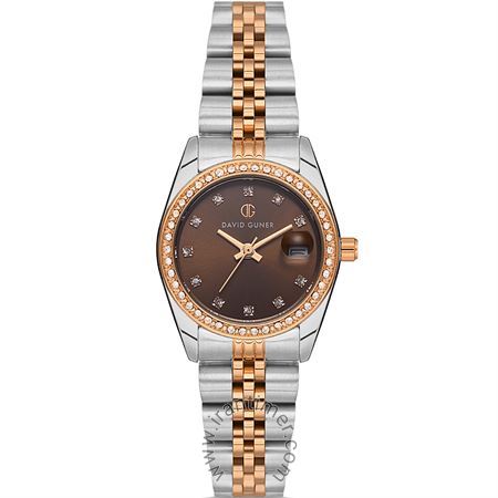 ساعت مچی زنانه فشن بند استیل، نمایش تاریخ، نگین دار