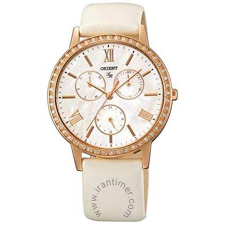 ساعت مچی زنانه کلاسیک بند چرم طبیعی، نمایش تاریخ کامل، نگین دار