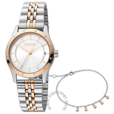 ساعت مچی زنانه کلاسیک تمام استیل، نگین دار، همراه با دستبند ست