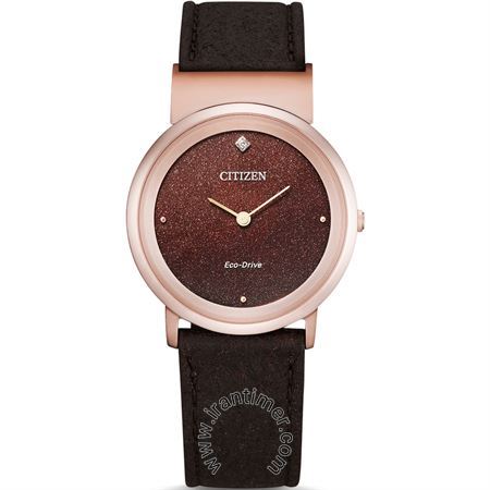 ساعت مچی زنانه کلاسیک بند چرم طبیعی، اکو درایو، نگین دار