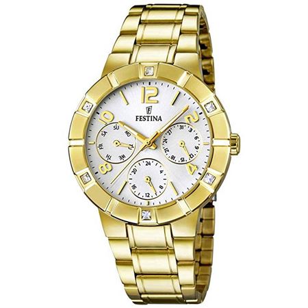 ساعت مچی زنانه کلاسیک تمام استیل، نمایش تاریخ کامل، نگین دار