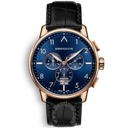 ساعت مچی مردانه کلاسیک بند چرم طبیعی، کرونوگراف، نمایش تاریخ بزرگ، موتور Ronda، رنگ PVD