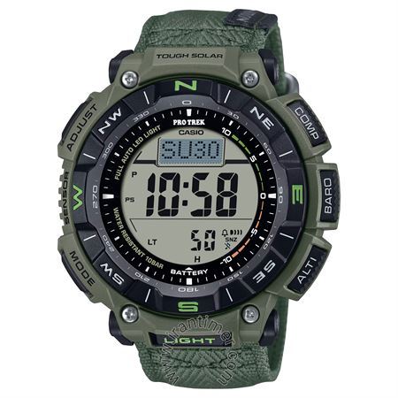 ساعت مچی مردانه اسپرت بند پارچه ای، نمایش زمان طلوع و غروب خورشید، دارای 5 زنگ هشدار