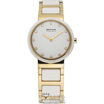 ساعت مچی زنانه کلاسیک بند استیل و سرامیک، نگین دار