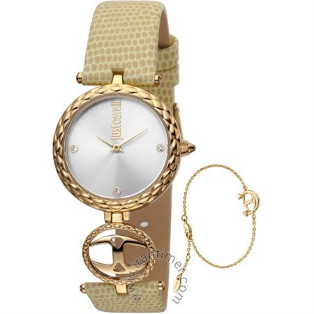ساعت مچی زنانه کلاسیک بند چرمی، نگین دار، همراه با دستبند استیل، رنگ PVD