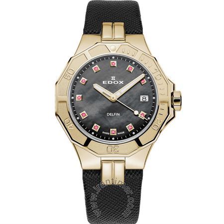 ساعت مچی زنانه فشن بند چرم طبیعی، نمایش تاریخ، الماس دار، رنگ PVD، موتور Ronda 515