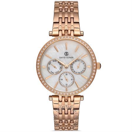 ساعت مچی زنانه فشن بند استیل، نمایش تاریخ کامل، نگین دار