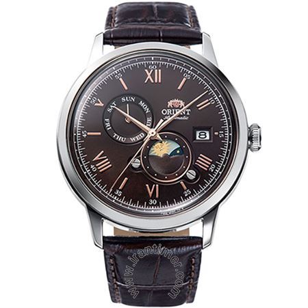 ساعت مچی مردانه کلاسیک بند چرم طبیعی، نمایش تاریخ و روز، نمایش حالت ماه و خورشید، اتوماتیک، 22 عدد سنگ قیمتی داخل موتور