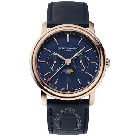 ساعت مچی مردانه کلاسیک بند چرم طبیعی، نمایش تاریخ و روز، نمایش حالت ماه، مقاومت در برابر آب تا 60 متر، 5 عدد سنگ قیمتی داخل موتور، موتور (Base Ronda 706.B)، رنگ PVD