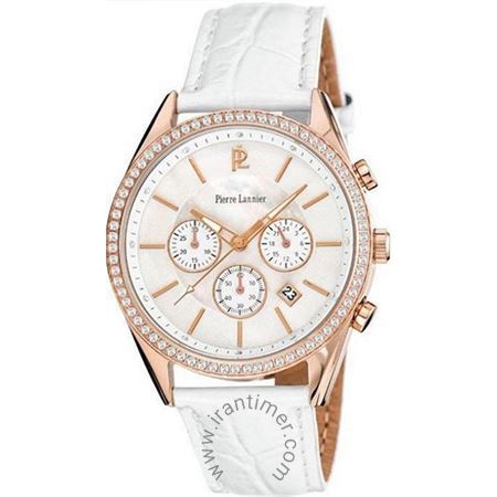 ساعت مچی زنانه کلاسیک بند چرم طبیعی، کرونوگراف، نمایش تاریخ، نمایش 24 ساعت شبانه روز، نگین دار