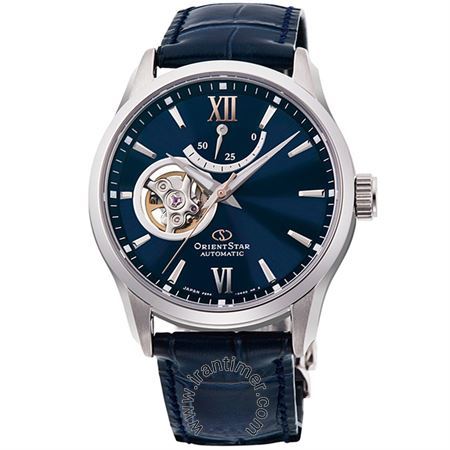 ساعت مچی مردانه کلاسیک بند چرم طبیعی، شاخص دخیره انرژی، اتوماتیک، 22 عدد سنگ قیمتی داخل موتور، قلب باز