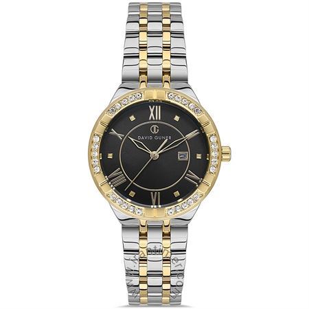 ساعت مچی زنانه فشن بند استیل، نمایش تاریخ، نگین دار