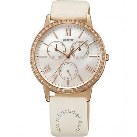 ساعت مچی زنانه فشن بند چرم طبیعی، نمایش تاریخ کامل، نگین دار