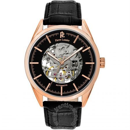 ساعت مچی مردانه کلاسیک بند چرم طبیعی، اسکلتون، اتوماتیک، سنگ قیمتی داخل موتور، رنگ PVD