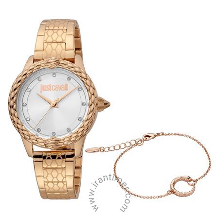 ساعت مچی زنانه کلاسیک تمام استیل، نگین دار، رنگ PVD، همراه با دستبند ست
