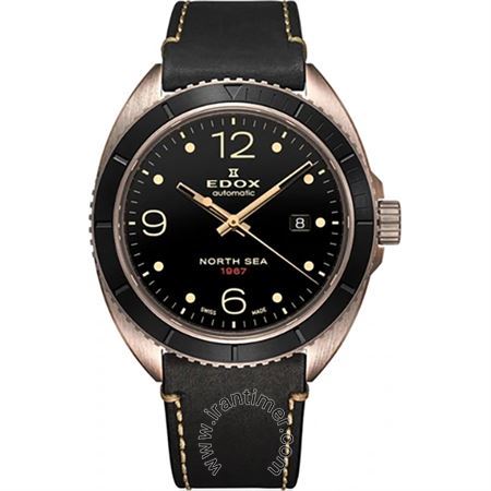 ساعت مچی مردانه کلاسیک بند چرم طبیعی، نمایش تاریخ، اتوماتیک، سنگ قیمتی داخل موتور، مقاومت در برابر آب تا 320 متر، رنگ PVD