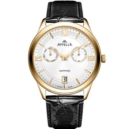 ساعت مچی مردانه کلاسیک بند چرم طبیعی، نمایش تاریخ و روز، موتور Ronda X20 Swiss Made، رنگ PVD