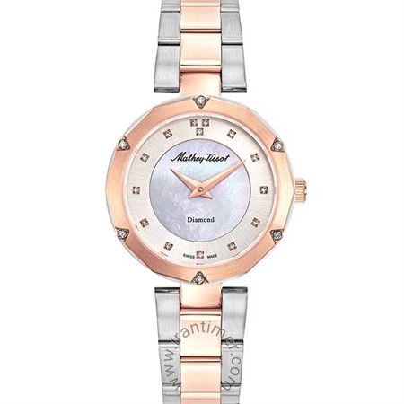 ساعت مچی زنانه کلاسیک تمام استیل، الماس دار، موتور RONDA 762، رنگ PVD