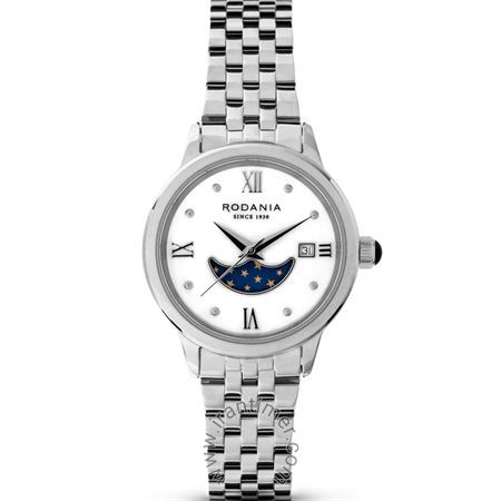 ساعت مچی زنانه کلاسیک تمام استیل، نمایش تاریخ، نمایش حالت ماه، موتور سوئیسی