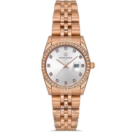 ساعت مچی زنانه فشن بند استیل، نمایش تاریخ، نگین دار