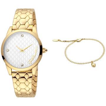 ساعت مچی زنانه کلاسیک تمام استیل، نگین دار، همراه با دستبند استیل، رنگ PVD