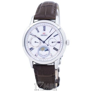 ساعت مچی زنانه کلاسیک بند چرم طبیعی، نمایش تاریخ و روز، نمایش حالت ماه و خورشید