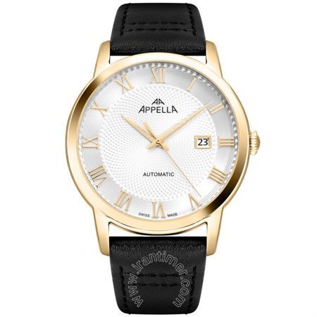 ساعت مچی مردانه کلاسیک بند چرم طبیعی، نمایش تاریخ، اتوماتیک، سنگ قیمتی داخل موتور، موتور Eta 2824 Swiss Made، رنگ PVD